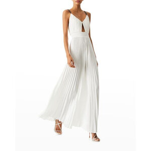 Women's Alice + Olivia Pleated Cutout Jumpsuit in Off White, Size 2